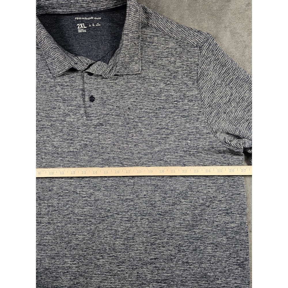 Reebok Golf Mens 2XL Performance Polo Shirt Navy Gray Micro Check Polyester - Picture 9 of 10